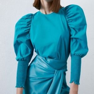 Zara Teal Puff Sleeve Top